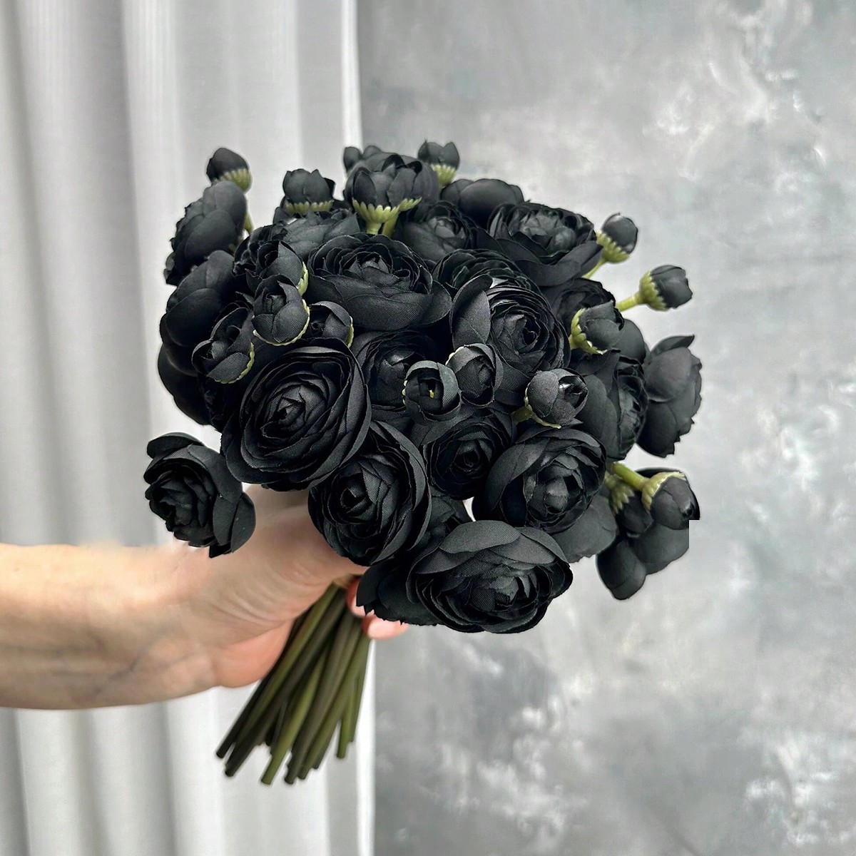 Dried Flower Bunch - Mini Black Ranunculus Artificial Silk Flower